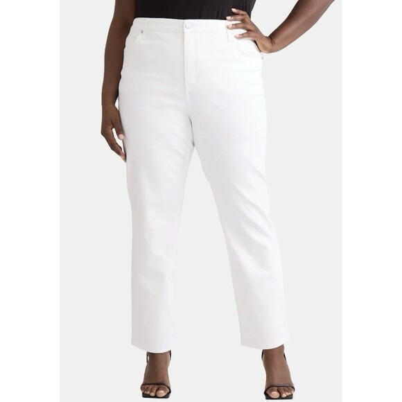Terra & Sky 16W Petite White Straight Leg Jeans Plus High Rise Stretch - Picture 5 of 7